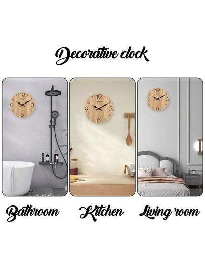 1pc 10 16 Inch Minimalist Faux Wood Texture Wooden Wand Klok Battery Powered, Round Silent Non Ticking Clock, Living Room, Bedroom, Kitchen, Home ation, /Holiday out Battery) Room Bedroom Dormitory Back To School Surprise Supplies view 2