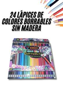 24 lápices de colores borrables sin madera forma triangular papelería creativa escolar ergonomía resistencia dibujo fácil de borrar colores surtidos creatividad niños regalo organización - Multicolor - Ver 1
