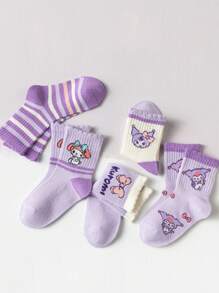 5 Pares de Meias Infantis da Sanrio Kuromi, Meias Curtas Femininas/Masculinas de Desenho Animado, Macias, Respiráveis e Agradáveis à Pele, Moda Fofa, Versáteis para Esportes Casuais, Adequadas para Estudantes Voltando às Aulas, Presentes de Férias e Uso Diário