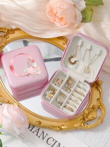A-Z Floral Letter Pattern Travel Jewelry Box, Portable Zipper Travel Jewelry Storage Box, Gift Box For Women, PU Leather Waterproof Jewelry Box For Rings, Pendants, Earrings, Necklaces, Etc. - Gift Boxes For Girls And Women, Sun Travel Cool Back To School