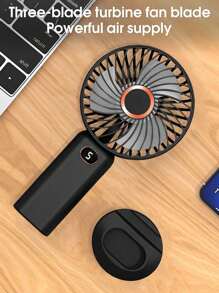 Mini Handheld Fan With Digital Display, 5 Speeds, Portable Quiet Desk Fan For Office, Dormitory, Outdoor Use, Rechargeable - Black - View 5