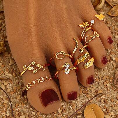 9個セット アジャスタブルアンクレット、蛇、蝶、トンボ、イルカ、ハート、葉などの形状が含まれ、女性や女の子に適しています