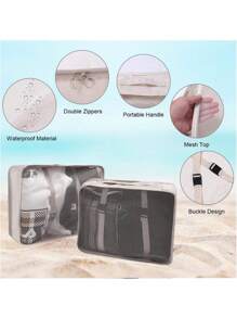 11 Piece Travel Organizer Set, Including Hanging Toiletry Bag, Compression Shoe Bag, Clothes/Undergarment Packing Cubes, Laundry Bag, Electronics Organizer, Makeup Bag, Drawstring Bag, Shoe Bag, Garment Bag. Suitable For Home, Business Trips, Moving, Dorm Use, Storage For Chargers, Cables, Personal Care Items, Intimate Apparel - Beige - View 5