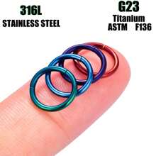 1 pièce Boucle d'oreille circulaire fermée simple non percée, unisexe, en titane G23 hypoallergénique/acier inoxydable 316L, multi-usage pour les oreilles, le nez, les lèvres