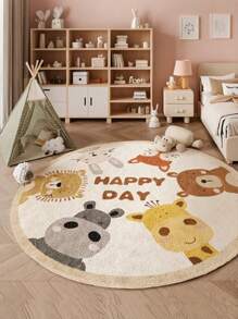 Karpet Bundar Hewan Kartun Mewah - Sangat Lembut, Nyaman untuk Kamar Tidur, Ruang Tamu, Ruang Belajar, Asrama, Ruang Bermain Anak, Kamar Bayi sebagai Alas Lantai, Dekorasi Ruangan, Alas Lantai Mirip Kasmir - Menampilkan Desain Singa, Beruang, Kelinci, Jerapah yang Lucu, Karpet Ruang Tamu - MultiWarna - View 3