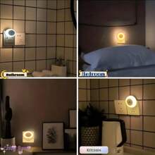 1 pieza Lámpara sensor de luz inteligente redonda, Luz nocturna LED con sensor de luz enchufable, luz suave sin deslumbrar, encendido y apagado automático, pantalla de plástico, base de lámpara con brida, enchufe europeo, 220-240V, apta para pasillos, baños, dormitorios, cocinas, salas de estar - Regalo perfecto para Navidad, Acción de Gracias, Año Nuevo, Día de San Valentín, Iluminación ambiental | Lámpara táctil de moda | Sensor, luz nocturna para el dormitorio
