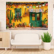 1 pieza de Telón de fondo para fiesta mexicana vibrante - Decoración colorida para el 5 de mayo y eventos temáticos, Pancarta de poliéster resistente con escena festiva, sin necesidad de energía, Decoraciones para fiesta mexicana