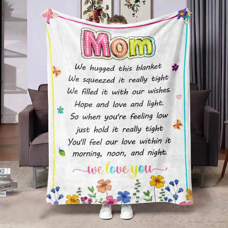 1 件字母图案毛毯礼物，适合送给妈妈的母亲节礼物，柔软法兰绒毛毯，适合沙发、床或户外使用 - 彩色 - 查看 1