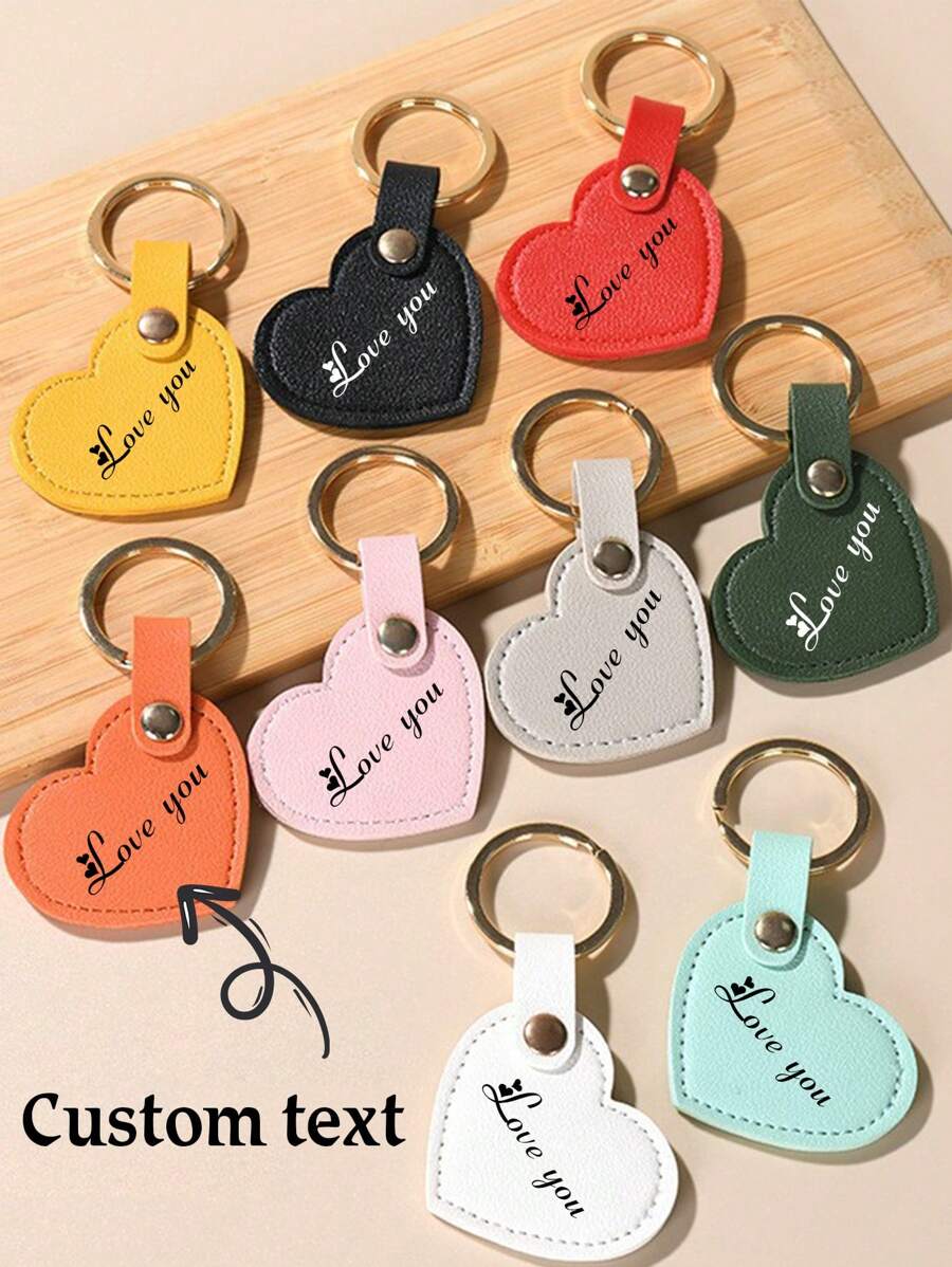 1/2Pcs Custom Keychain, Personalised Engraved Text Fashionable Leather Heart-Shaped Keychain, Customized Pu Leather Key Chain, Customizable Keyring, Colorful Car/Bag Accessory Decoration - Style a - View 1