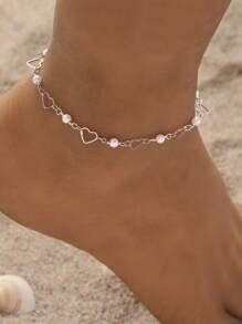 1pc Elegant Fashionable Sparkly Micro-Inlaid Water Rhinestone Multi-Layer Hollow Heart Water Drop Pendant Anklet For Women, Suitable For Festivals, Parties And Daily Outings