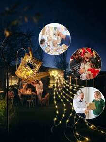 1 pièce de Arrosoir décoratif solaire avec guirlande lumineuse. Décoration de jardin en métal poli nickelé. Lumières solaires de cascade de 600 mAh avec 36 LED, contrôle par capteur de lumière, sans télécommande