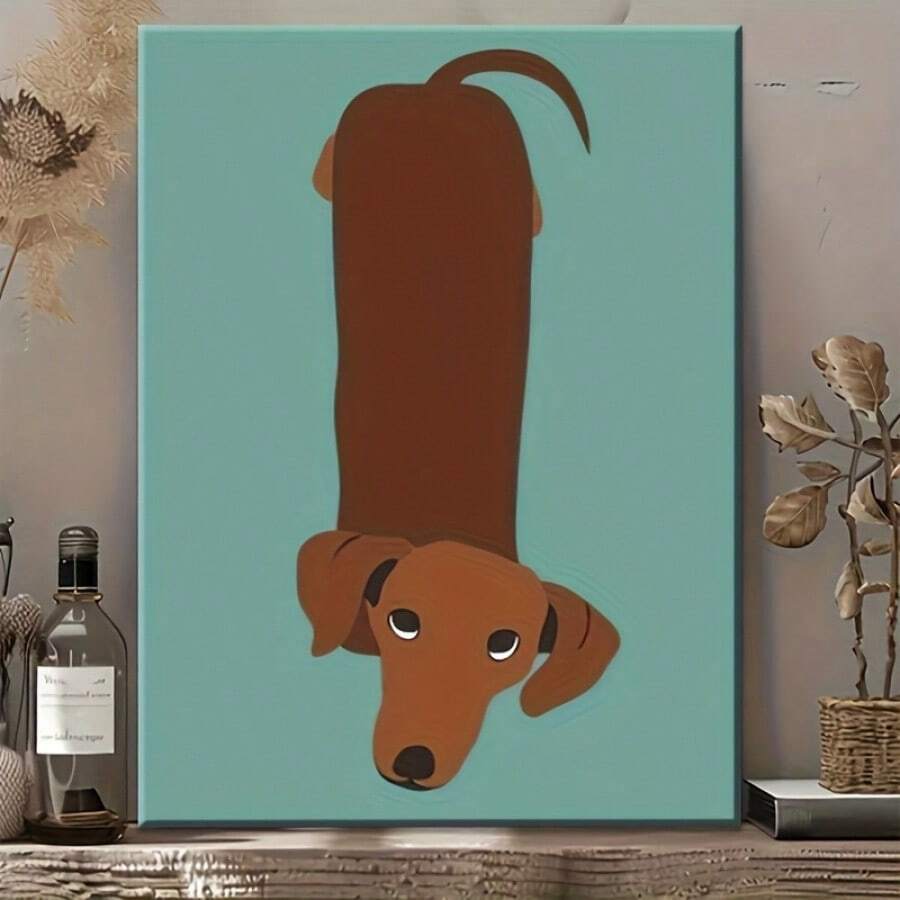 1 Pc Canvas Painting, Vintage Dachshund Art , Wooden Framed Art,High Quality ,Thickness 2.25cm/1inch  Wall Art Prints Poster Direct Hanging Decor For Home Gifts,Living Room, Bathroom, Bedroom, Kitchen,Bar,Office - Black - View 1