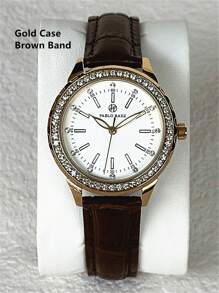 Pablo Raez 1 Stück 18K Gold Schmuck Damenuhr mit Strass, luxuriöse Kleid-Uhr für Damen, Edelstahl IPG-Beschichtung, Top-Marke, neue Sommerzubehöre, Strass, elegantes, hochwertig, modisches Design, atmungsaktives, weiches Mikrofaser-Lederarmband, Party Girl Quarz-Uhr