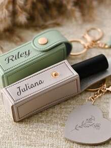 Personalized Lipstick Pouch Keychain, Lipstick Box With Mirror, Custom Name Anti-Loss Lipstick Storage Bag, Bridesmaid Gift, Valentine's Day Multi-Functional Storage.,Delicate Romance,Chic Design - Multicolor - View 5