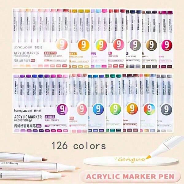 9 Colors/Set Acrylic Paint Soft Tip Markers, Vibrant Markers, Opaque, Stackable, Suitable For Rocks, Ceramics, Wood, Canvas, Plastic, Glass, Stone, Calligraphy, Painting, DIY Art Supplies, Can Be Used For Creative Projects
