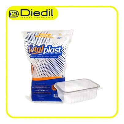 Pote Marmita Retangular Descartável 500ml com Tampa - C/ 24 Unidades