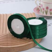 1 Roll/5 Rolls/10 Rolls Of 1cm/0.6cm Width Polyester Ribbon Bow Tie Colored Ribbon For Wedding Decor, DIY Crafts, Floral Design, Baking And Packaging - Dark Green - View 8