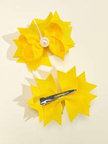 2pcs 3-Inch Girls Hair Clips, Fashionable Hair Clips With Clips, Suitable For Holidays, Parties, School And Other Occasions - Yellow - View 3
