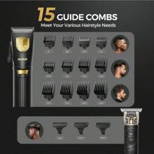GLAKER Cordless Hair Clipper Kit – Hair Trimmer For Men, Sharp Blades, LED Display, 15 Guide Combs, Travel Case, And Storage Comfort - 6026