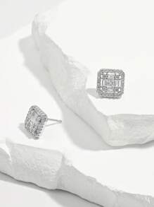 Vaerine 1 Pair Elegant & Luxury Cubic Zirconia 925 Sterling Silver Stud Earrings, Romantic Accessories Gift For Women, Suitable For Dating, Party, Gathering - Silver - View 3