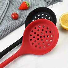 1pc/2pcs Heat Resistant Slotted Spoon/Strainer, Non-Stick Silicone Cooking Utensil With Ergonomic Handle, For Draining Vegetables, Pasta, Etc. Kitchen Tool, Long Handle, Non-Stick, Easy Draining