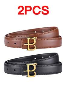 1/2pcs流行时尚女士腰带创新设计字母扣百搭精品腰带搭配短裙裤子百搭小众女士裤子腰带 - 多色 - 查看 10
