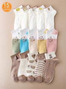 15 Pairs Of Random Cute Little Bear Socks Collection! Multi Functional Minimalist Socks, Cute And Versatile Short Socks - Multicolor - View 5