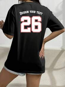 Personalized Customized Women Oversize T-Shirt - Jersey Lucky Number Custom - Add Your Text/Name/Lucky Number/Athlete Number/Design Your Own Personalized Printed T-Shirt For Party, Watch Ball Game With Friends, Team Uniform