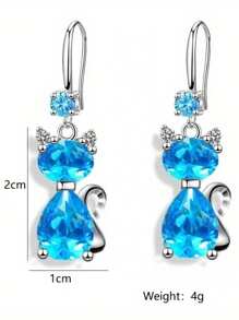 YSH.ZIXIN 1 par de pendientes elegantes con colgante de gato con cristales brillantes, pendientes de gota con corazón bañado en agua de mar y diamantes de colores incrustados para mujeres