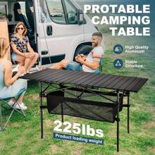 Ultra Compact Aluminum Folding Camping Table - Lightweight Roll-Up Portable Beach Table With Large Storage And Carry Bag - For Outdoor Cooking, Picnic, Camp, Boat, Travel, Backyard, Party, BBQ, Patio