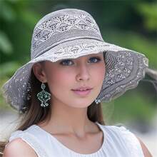 1pc Elegant Women's Breathable Sun Hat, Durable Foldable Wide Brim Beach Hat For Beach And Outdoor Use, UV Protection, Polyester, Beach Hat - Multicolor - View 8