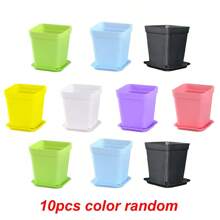 10/20pcs Colorful Mini Square Succulent Pot With Tray Plastic Flower Pot Plant Growing Container Suit For Home Garden Balcony Office - Multicolor - View 15