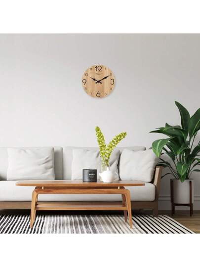 1pc 10 16 Inch Minimalist Faux Wood Texture Wooden Wand Klok Battery Powered, Round Silent Non Ticking Clock, Living Room, Bedroom, Kitchen, Home ation, /Holiday out Battery) Room Bedroom Dormitory Back To School Surprise Supplies view 5