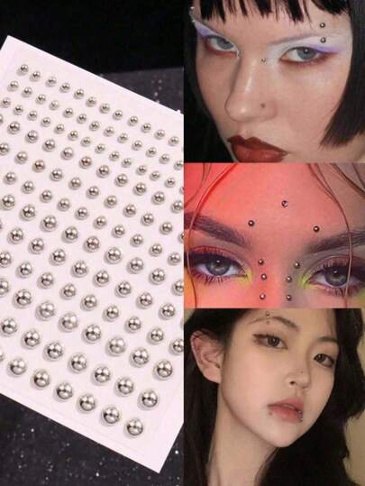 Non-Piercing Silver-Color Nose Rings/Studs, 3-6mm Fake Body Jewelry, Face Jewelry Stickers Applicable For Eyebrows, Lips