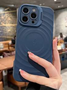 Luxurious 3D Water Ripple For Magnetic Wireless Charging Lens Holder Phone Case Compatible With IPhone 13 14 15 16 Pro Max 16 Plus Shockproof Matte Back Cover - Dark Blue - View 3