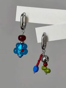 1 对不对称几何狗、鱼、鸟和珍珠设计彩色金属吊坠耳环，适合女士，独特美学派对珠宝，Y2K 风格（图片卡仅供参考） - Y2K - 查看 2