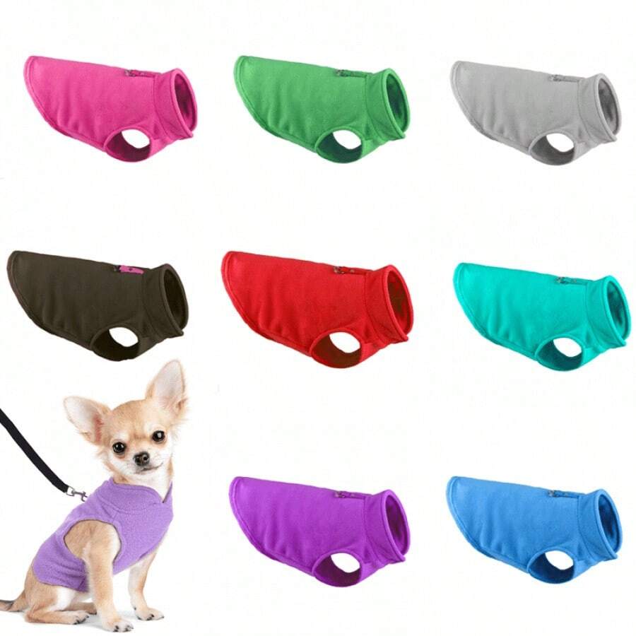 Comfortable Winter Fleece Dog Coat - Warm Puppy Jacket For French Bulldogs, Pugs, Small Chihuahuas, Soft Slip-On Pet Outerwear (Pink/Green/Brown/Red/Blue/Purple/Grey/Black) - All-Season Christmas Gift, Small Dog Winter Clothing, Elastic Comfort Strap EHP7 - 深天藍 - 查看 1