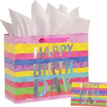 1 件优质黑色生日快乐礼品袋 - 包括薄纸、贺卡和优雅的设计 - 非常适合男士和女士的生日、派对和情人节庆祝情人节