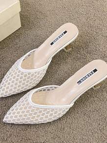 Pointed Toe High Heel Netted Mule Sandals, Elegant Ladies Slippers