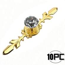 Conjunto de 10 peças de elegantes puxadores de vidro com strass dourado e cristal com bandeja - Acabamento polido, puxadores de vidro decorativos multifuncionais altamente atraentes para cozinha, banheiro e escritório, puxadores de cristal para gavetas e armários