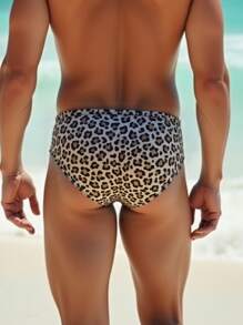 Men's Sexy Leopard Print Swimwear Shorts, Beach Poolside Attire, Sexy Graphic Triangle Swimwear Trunks,Hawaiian
