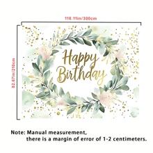 1 pieza Pancarta de fondo de cumpleaños con planta de eucalipto verde - Material de poliéster de varios tamaños, apto para fiestas de cumpleaños y celebraciones, decoración de fiesta de cumpleaños, sin electricidad