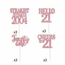 12pcs Happy Birthday Cupcake Toppers, Black Glitter Cake Decoration For 18th, 21st, 30th, 40th, 50th, 60th, 70th Birthday, Anniversary Party Supplies, Available In Black, Gold, Rose Gold