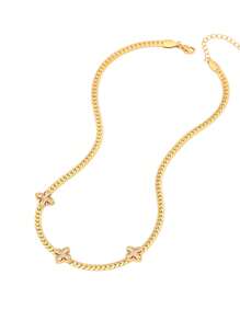1 chiếc vòng cổ hoa bằng thép không gỉ Zirconia, phù hợp để phụ nữ đeo hàng ngày - Vàng - Xem 5