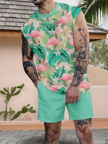 Men's Casual Vacation Beach Sleeveless Tank Top And Shorts Set - Multicolor - View 1