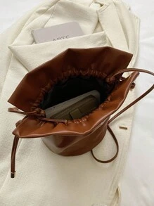 Drawstring Bucket Bag, Simple Drawstring Cross-Body Shoulder Bag