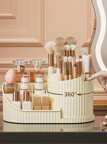360° Rotating Dustproof Makeup Organizer: Multi-Functional Cosmetic Storage Carousel For Lipstick, Eyeshadow Brushes & Makeup Tools | Vanity Table Desktop Rotating Holder, Large Capacity Beauty Storage Box With Anti-Dust Design,For Holiday Beach, Bathroom Collection, Bedroom Collection, Large Capacity