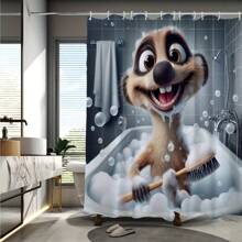 1pc YWJHUI Adorable Meerkat Cartoon Shower Curtain - Waterproof & Machine Washable Polyester, All-Season, With Free Hooks, Perfect For Bathroom Decor, Shower Curtain For Bathrooms