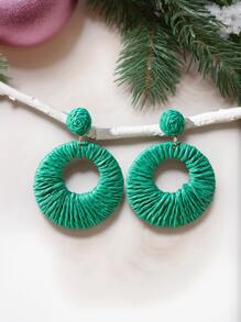 1 Pair Handmade Colorful Rattan Bohemian Style Large Hoop Earrings, Suitable For Women Beach Vacation Matching With Ditsy Floral Dresses - Multicolor - View 13