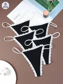 5Pcs/Set Women's Cotton Panties Lingerie Sexy Black Thongs Ladies Panties Underwear With Lace